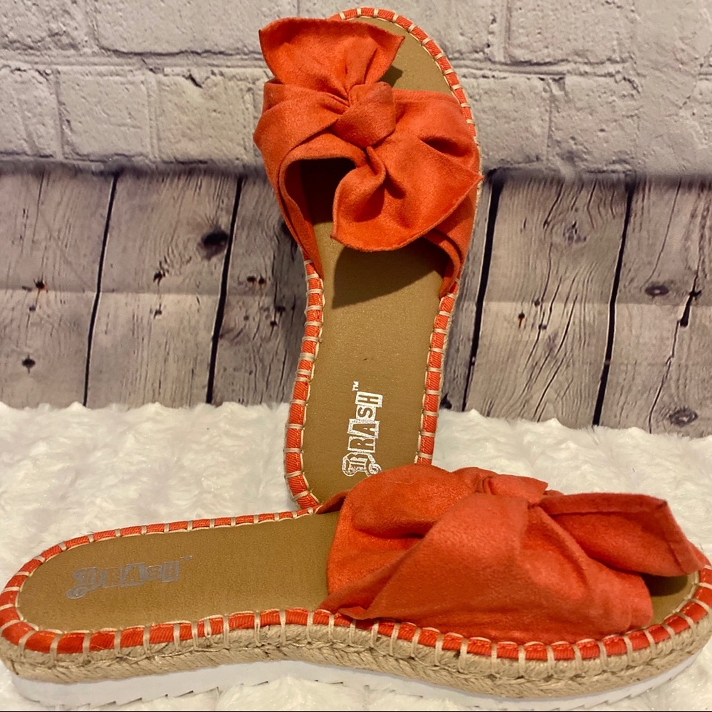 Brash SZ 8 Orange Tie Espadrille Slide On Sandals